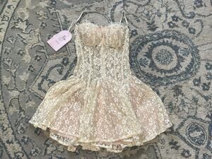 Lumina Venus Lace Corset Mini Dress XS Cream Pink Fairy Coquette Cottagecore